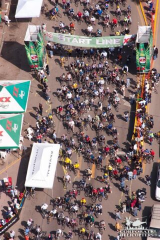 Aerial shot of the 2005 Rosarito Ensensada bike race start line