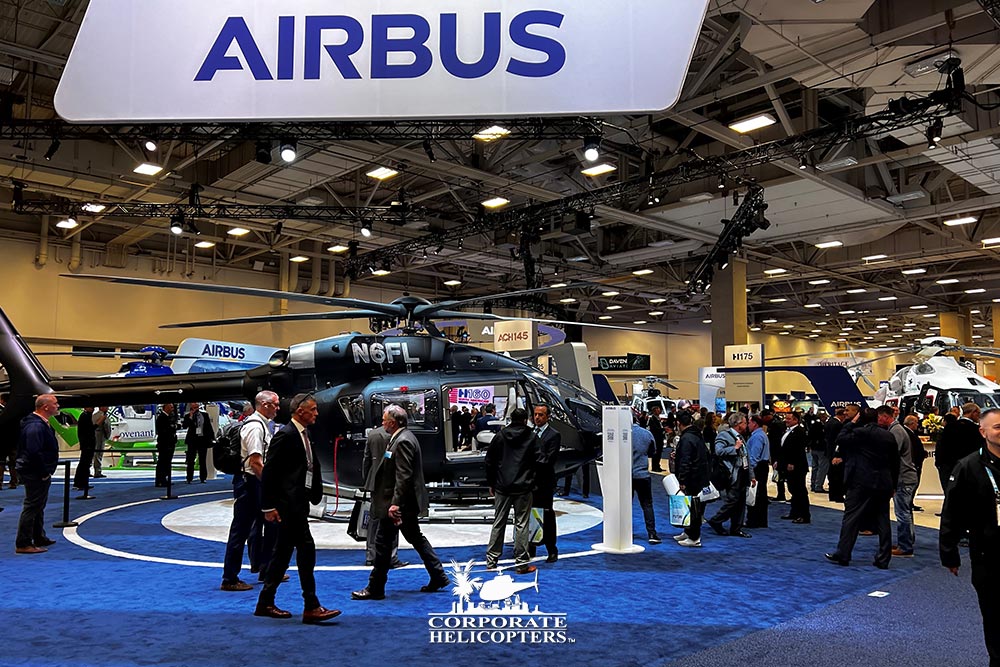 Airbus helicopterrs on display at the 2022 HAI Heli-Expo