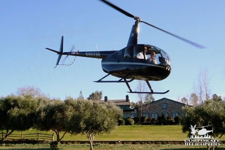 A helicopter flies over Thornton Winery in Temecula