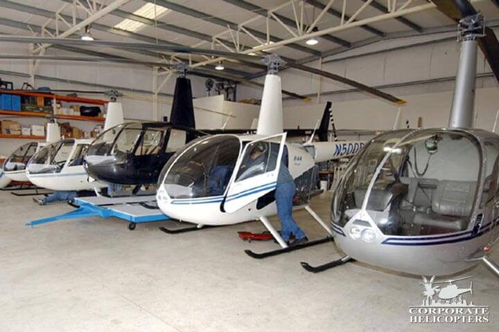 A hangar full of Robinson helicopters