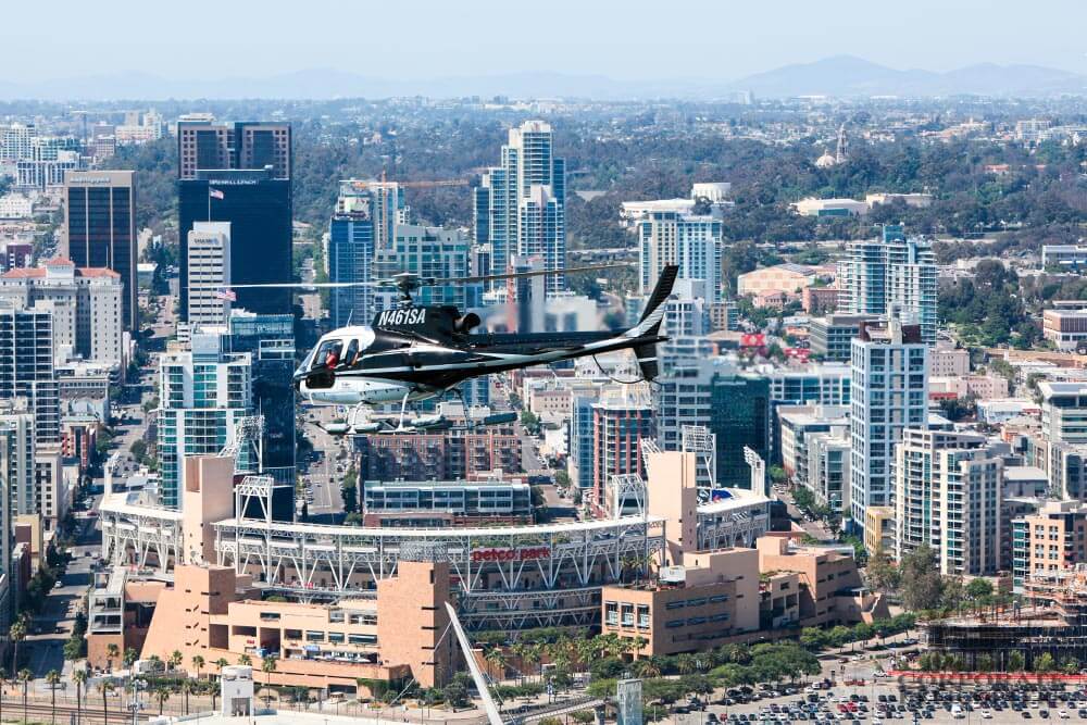 Petco Park, downtown San Diego. Helicopter tour from Corporate Helicopters of San Diego.