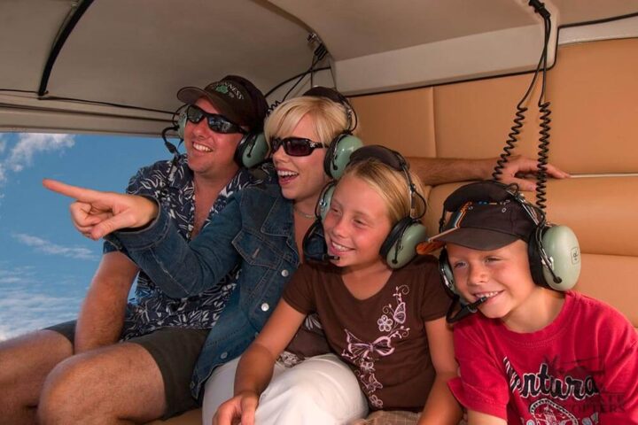 A family in a helicopter cabin