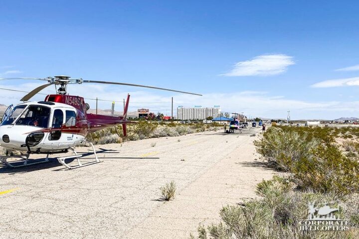 Helicopters at the start of the 2020 Mint 400 off-road race.