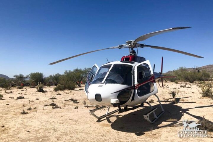 Helicopter landed in the desert