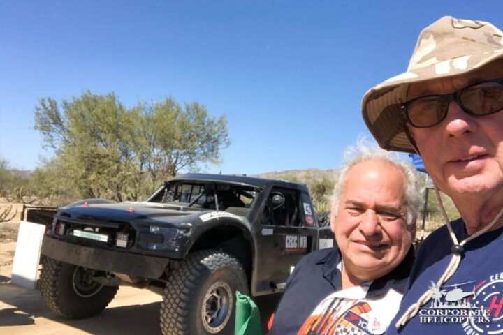 Ivor Shier with Race Organizer Mike Pearlman. Off-road truck in the background.
