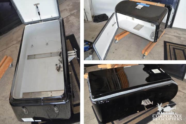 Photo collage shows baggage pods for a Robinson R44 helicopter